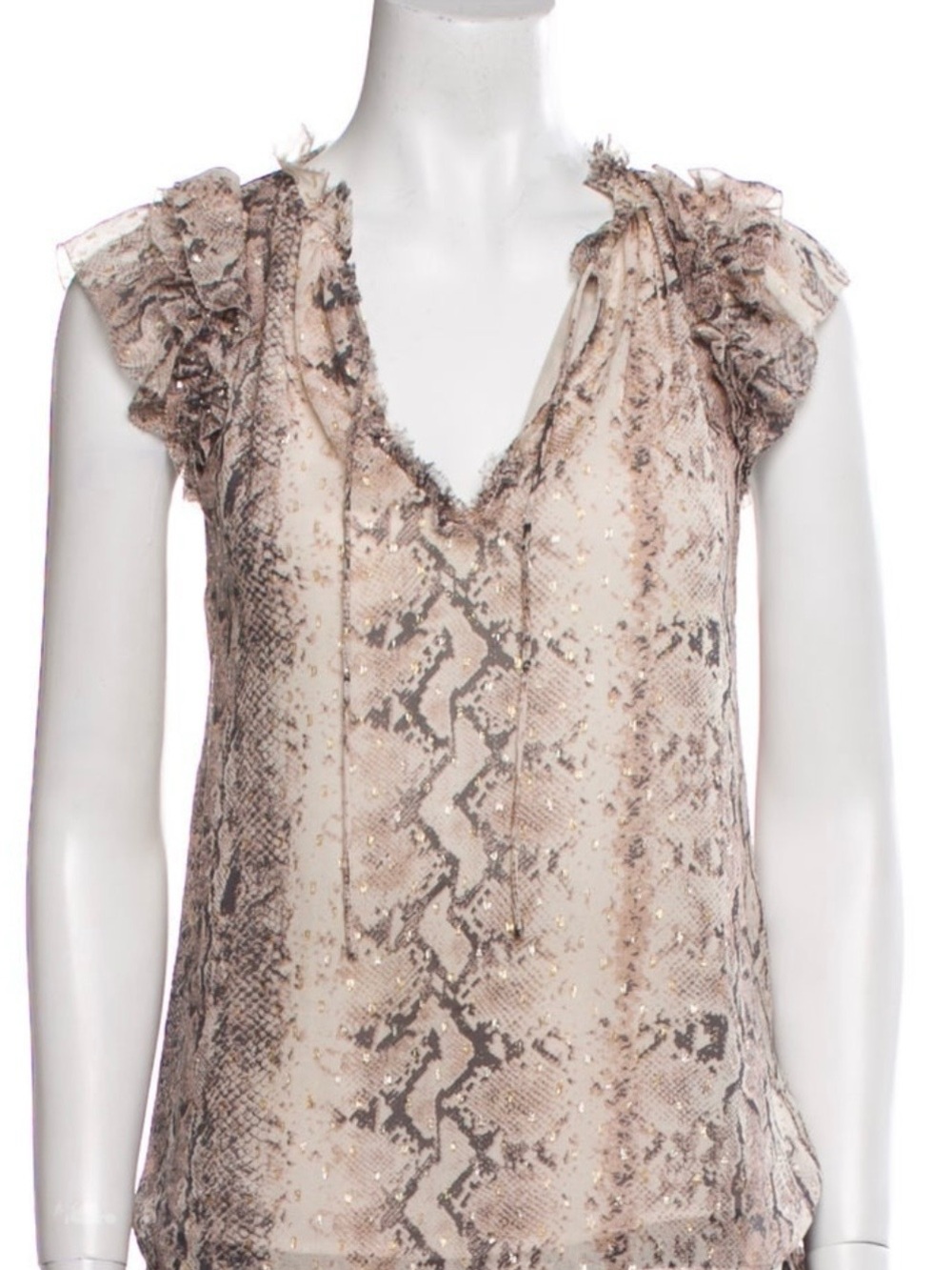 Generation Love Beige Snake Print Ruffle Sleeve Top